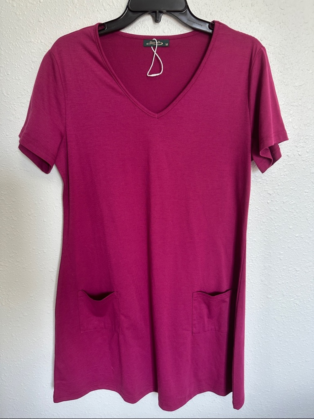Ofeefan V-Neck Short Sleeve Pocket Burgundy Tunic Size Medium